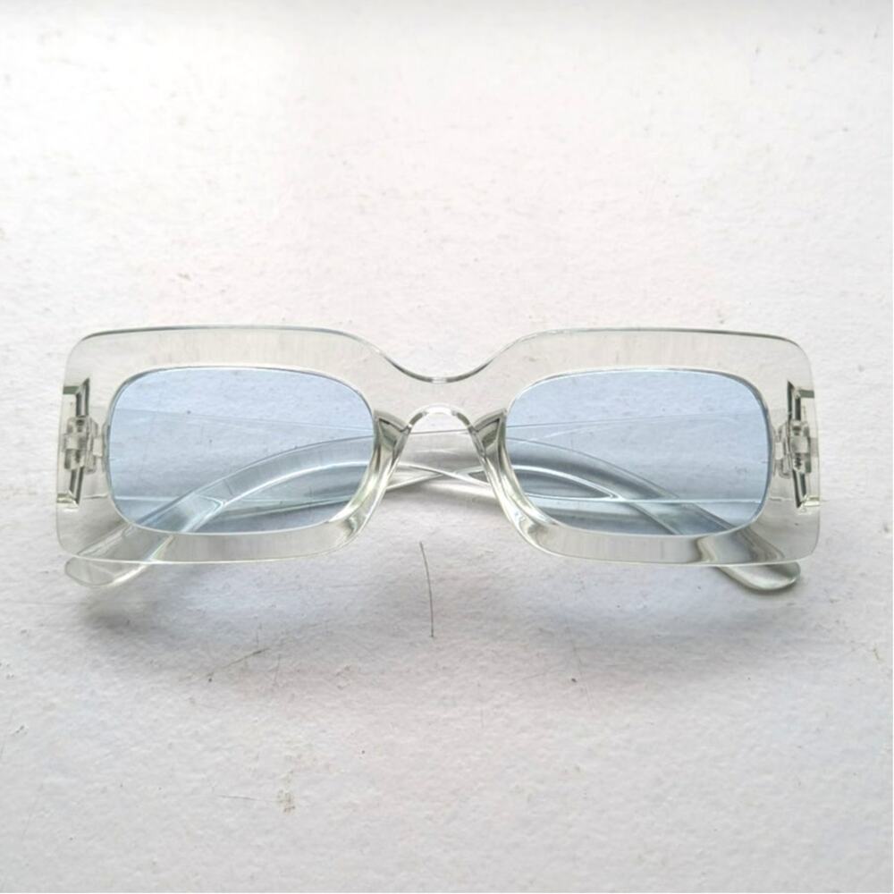 Retro Clear Square Sunglasses Baby Blue Pastel Shades Y2K Festival Chic Sunnies - Picture 2 of 7